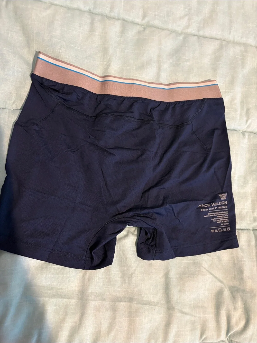 Mack Weldon  Navy Performance Boxer Briefs with Tan Stripe Waistband